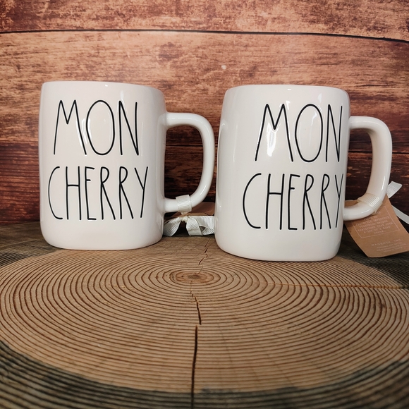 Rae Dunn Other - Valentine NWT Rae Dunn Mon Cherry (Mon Cheri) White Mugs Set